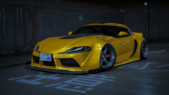 Обои на рабочий стол Желтый автомобиль Toyota GR Supra RZ
