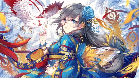 Обои на рабочий стол Fu Hua / Фу Хуа в красивом одеянии, персонаж из мобильной игры Honkai Impact (Benghuai Xueyuan)