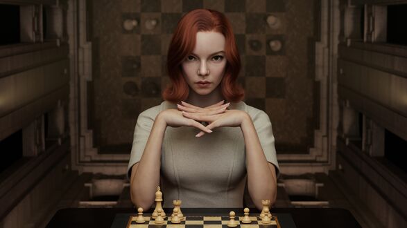Обои на рабочий стол Героиня сериала Ход Королевы / The Queens Gambit / Ферзевый гамбит актриса Аня Тейлор-Джой, by Xie Boli