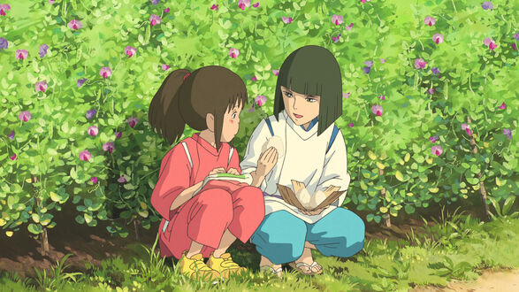 Обои на рабочий стол Тихиро Огино / Chihiro Ogino и Хаку / Haku из аниме Унесенные призраками / Sen to Chihiro no Kamikakushi
