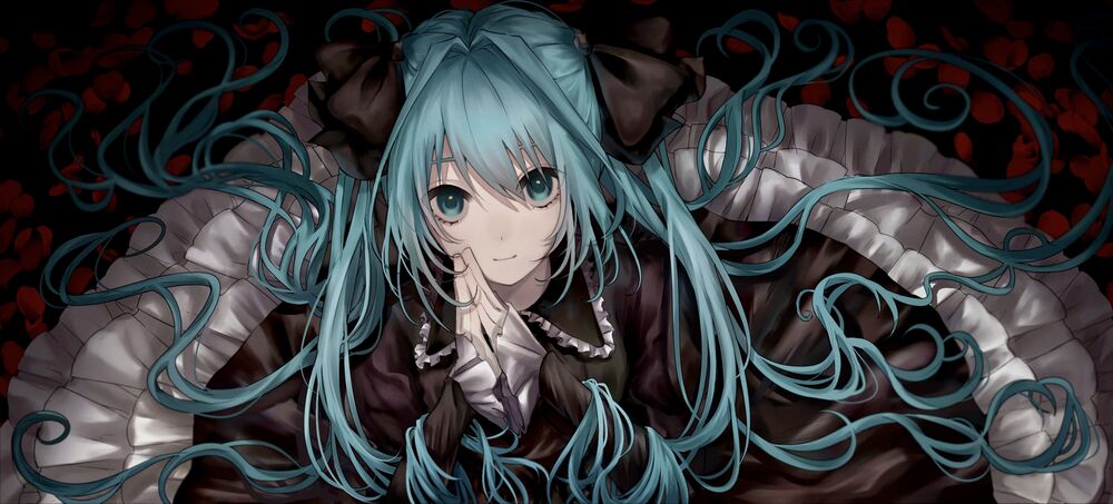 Обои для рабочего стола Vocaloid Hatsune Miku / Вокалоид Хатсунэ Мику сложила ладони вместе, art by Oi (fw 4qj)