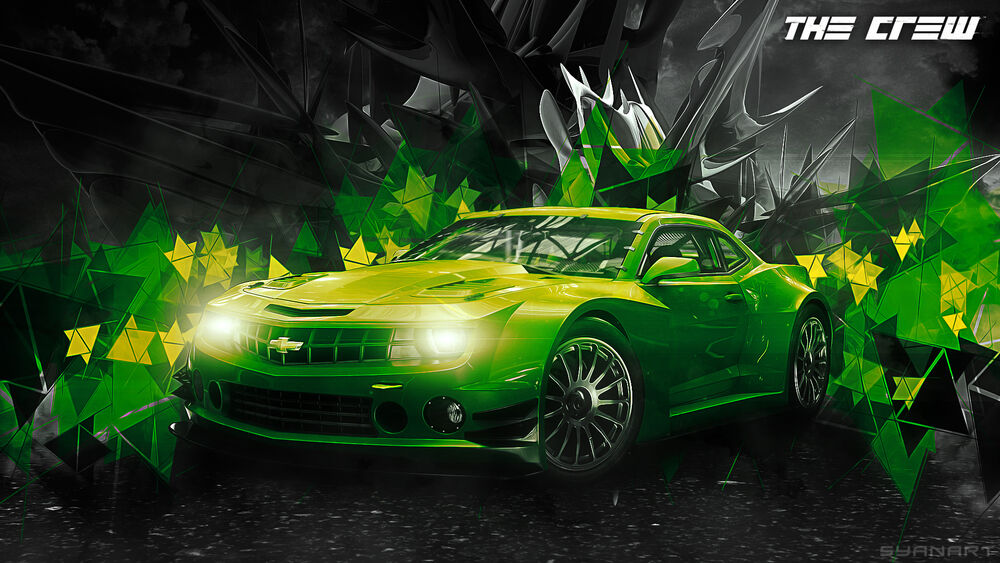 Обои для рабочего стола Зеленый автомобиль Chevrolet Camaro, фан арт видеоигры The Crew, by SyanArt