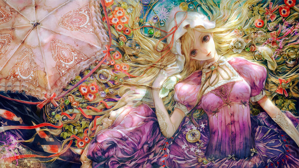 Обои для рабочего стола Yukari Yakumo / Юкари Якумо, персонаж из аниме Тохо / Touhou, by Yogisya