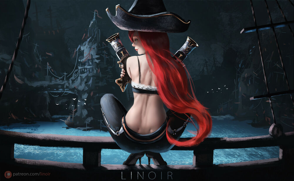Обои для рабочего стола Miss Fortune / Мисс Фортуна, арт к видеоигре League of Legends / Лига Легенд, by Linoir