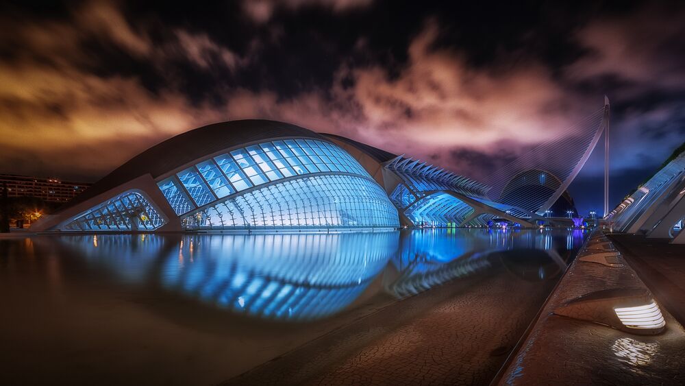Обои для рабочего стола Contrapunto Les Arts Restaurante ночью, Spain, Valencia / Испания, Валенсия