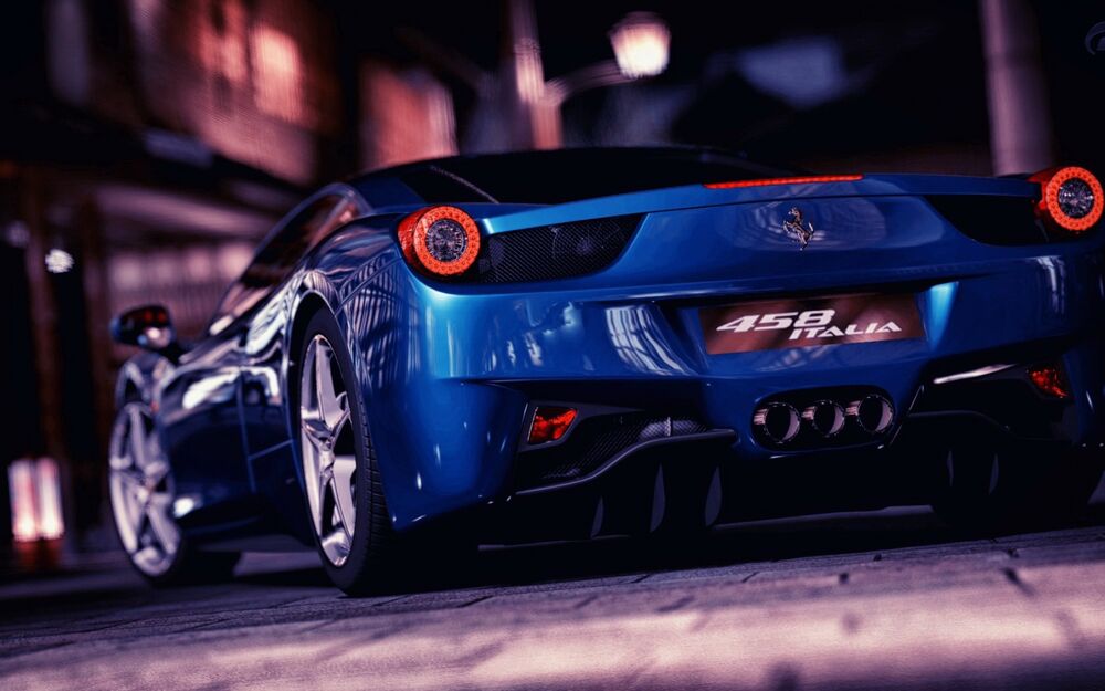 Обои для рабочего стола Синий спортивный автомобиль Ferrari