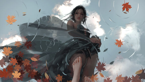 Обои на рабочий стол Princess Yan (Yan Haiqin) / Принцесса Ян отражается в воде, персонаж из веб комикса Ghost Blade / Призрачный клинок, by wlop