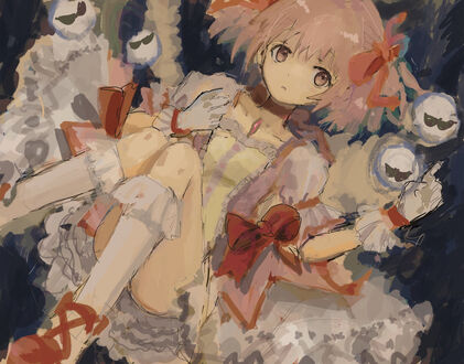 Обои на рабочий стол Канаме Мадока / Kaname Madoka, персонаж из аниме Mahou Shoujo Madoka Magica / Девочка-волшебница Мадока Магика, by Zu Zu