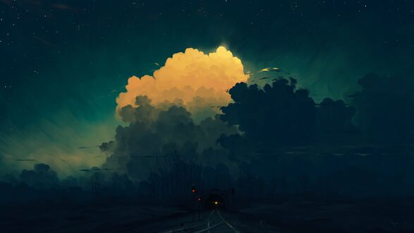 Обои на рабочий стол Ночной поезд / Midnight Train выезжает из тоннеля, by BisBiswas