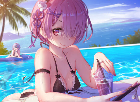 Обои на рабочий стол Ram / Рам из аниме Re:Zero kara Hajimeru Isekai Seikatsu / Re:Zero. Жизнь с нуля в альтернативном мире, by Mitsu
