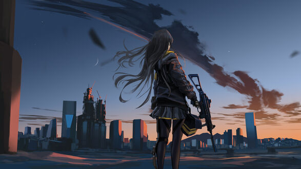 Обои на рабочий стол Вооруженная UMP45, персонаж из видеоигры Girls Frontline, by beett
