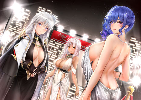 Обои на рабочий стол Персонажи из аниме Azur Lane, девушки Massachusetts, Enterprise, St. Louis, фан арт by Rei Kun