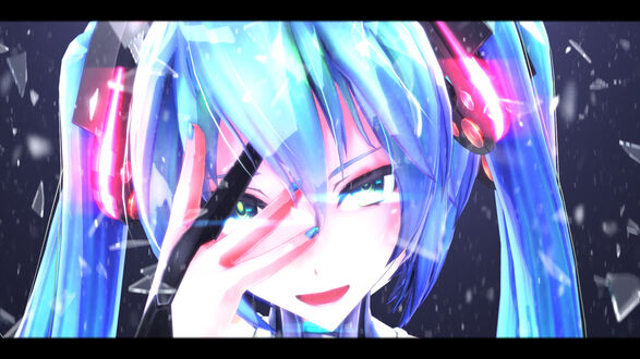 Обои на рабочий стол Vocaloid Hatsune Miku / Вокалоид Хатсунэ Мику среди осколков стекла