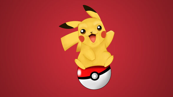Обои на рабочий стол Pikachu / Пикачу из аниме Покемон / Pokemon на красном фоне, by Ishan73