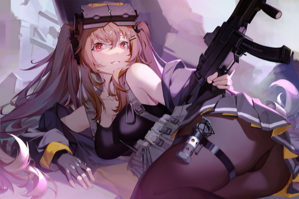 Обои для рабочего стола Вооруженная UMP40, персонаж из видеоигры Girls Frontline, by Ren Huozhe