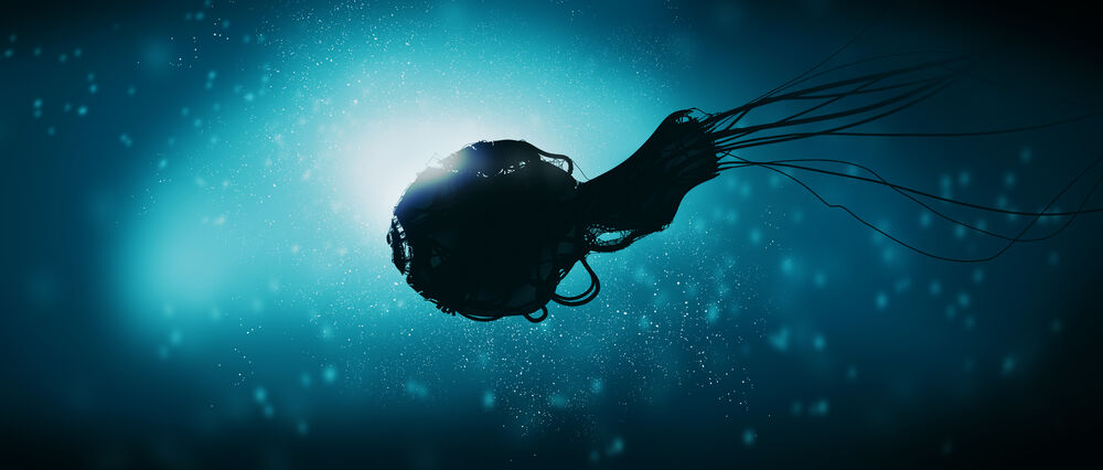 Обои для рабочего стола Корабль в виде медузы под водой, by Gracile