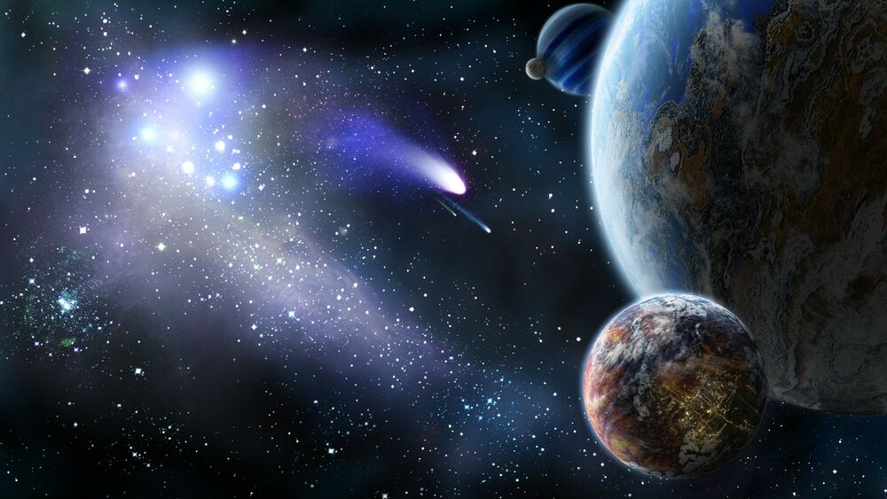 Обои для рабочего стола Комета пролетает рядом с планетой