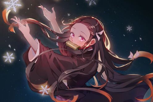 Обои на рабочий стол Kamado Nezuko / Нэдзуко Камадо из аниме Kimetsu no Yaiba / Клинок, рассекающий демонов