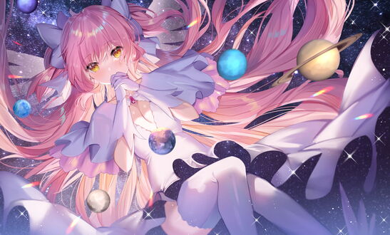 Обои на рабочий стол Madoka Kaname / Ultimate Madoka / Мадока Канамэ персонаж из аниме Mahou Shoujo Madoka Magica / Девочка-волшебница Мадока Магика, art by Gejigejier