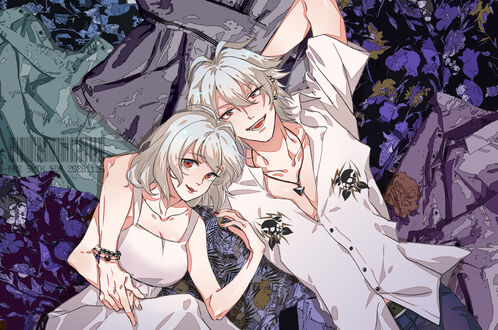 Обои на рабочий стол Саматоки Аохицуги / Samatoki Aohitsugi и Нэму Аохицуги / Nemu Aohitsugi из аниме Гипнотический микрофон: Рэп-баттл дивизионов / Hypnosis Mic: Division Rap Battle - Rhyme Anima