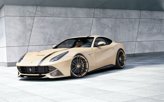 Обои на рабочий стол Кремовая Ferrari F12 berlinetta wheelsandmore 2013