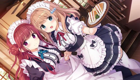 Обои на рабочий стол Shirayuri Riko и Momoi Saki в одежде горничных, оригинальные персонажи by Kimishima Ao