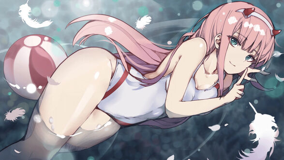 Обои на рабочий стол Zero Two / Зеро Ту из аниме Darling in the FranXX / Милый во Франкcе