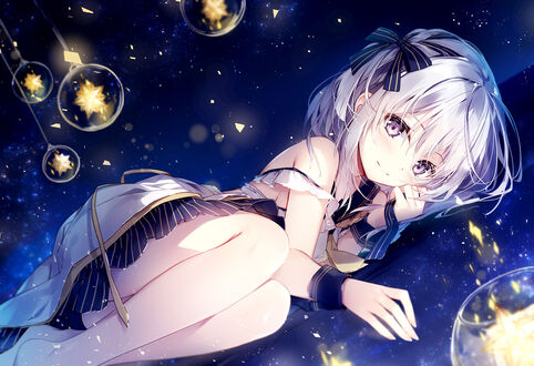Обои на рабочий стол Ezuki Luna виртуальный ютубер Emori Miku Project, art by Mochizuki Shiina
