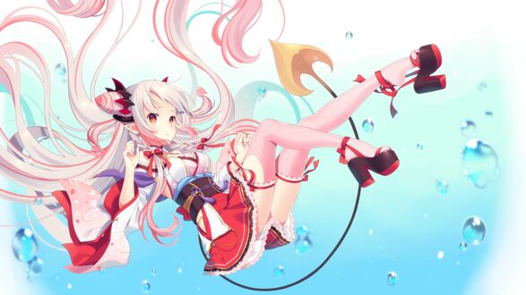 Обои на рабочий стол Suou Patra в красивом платье под водой, виртуальный ютубер Honey Strap, art by Kusumoto Shizuru