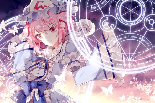 Обои на рабочий стол Yuyuko Saigyouji / Ююко Сайгедзи из аниме Touhou Niji Sousaku Doujin Anime: Musou Kakyou / Мечты летних дней