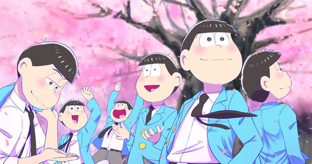 Обои на рабочий стол Matsuno Choromatsu / Чоромацу Мацуно, Ичимацу Мацуно / Ichimatsu Matsuno, Карамацу Мацуно / Karamatsu Matsuno, Осомацу Мацуно / Osomatsu Matsuno и Matsuno Todomatsu / Тодомацу Мацуно из аниме Osomatsu-kun / Осомацу-кун
