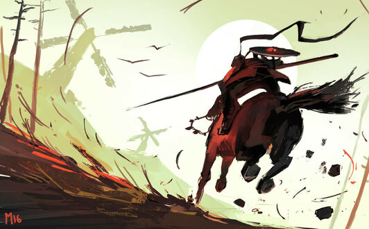 Обои Воин-самурай мчится верхом на лошади, digital art by Dominik Mayer