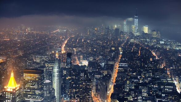 Обои на рабочий стол Город Нью-Йорк / New York, США / USA ночью