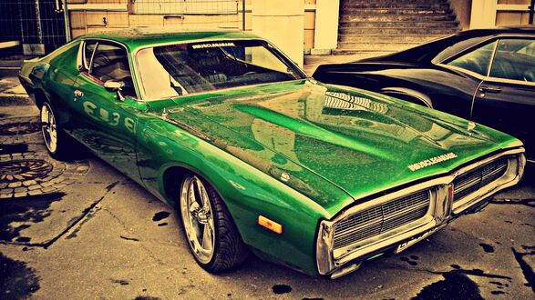 Обои на рабочий стол Зеленый Додж Чарджер / Dodge Charger 1969 лоурайдер