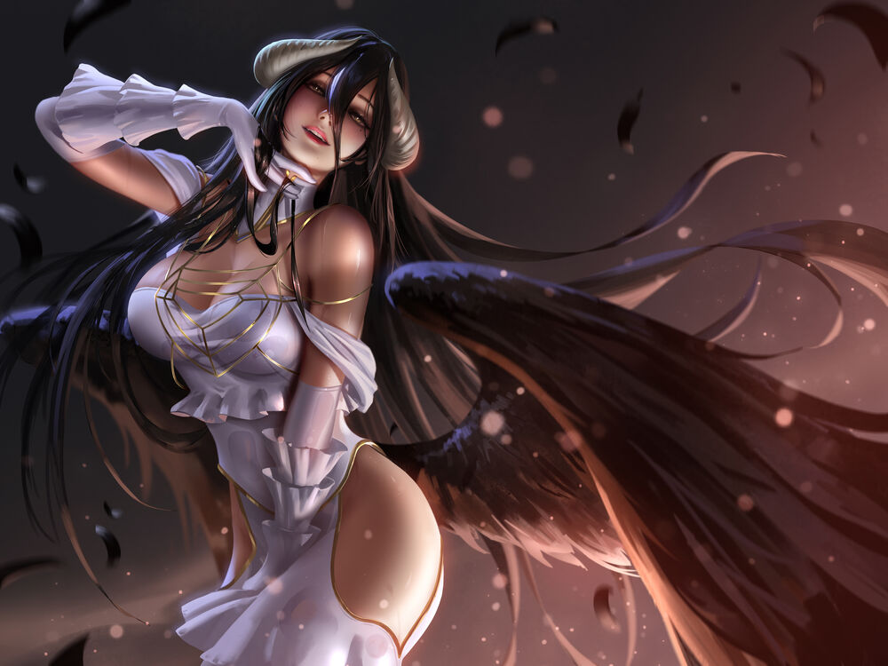 Обои для рабочего стола Albedo / Альбедо персонаж из аниме Overlord / Повелитель, art by Liang Xing