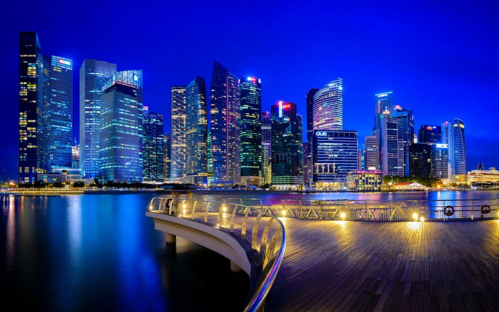 Обои для рабочего стола Ночные небоскребы Сингапура / Singapore
