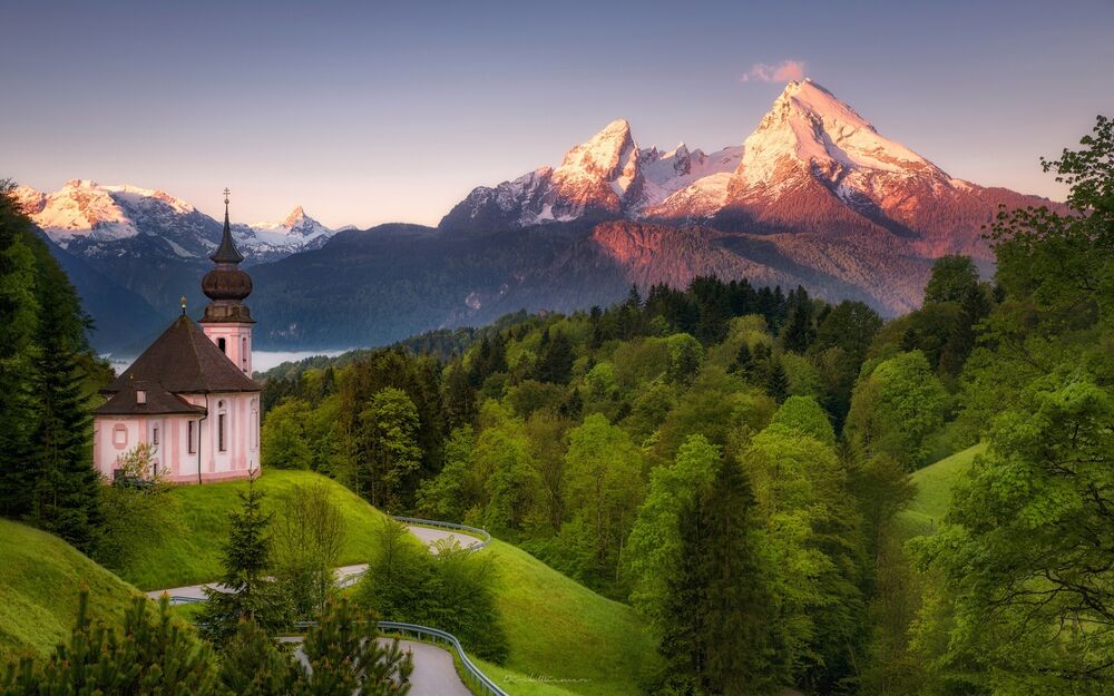 Обои для рабочего стола Церковь Мария Герн / Maria Gern Church, Берхсгаден / Berchtesgaden, Бавария / Bavaria, Гермaния / Germany