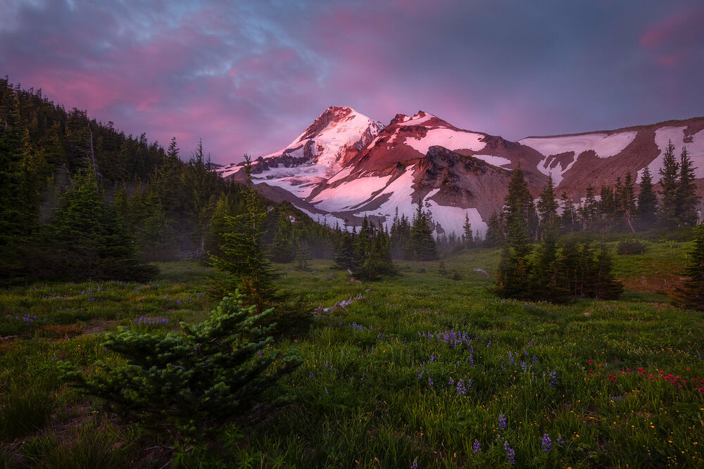 Обои для рабочего стола Северная стена горы Худ и ледник Коу, фотограф Ryan Dyar