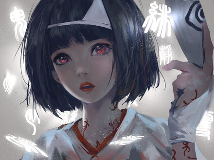 Обои на рабочий стол Nora / Нора из аниме Noragami / Бездомный Бог держит в руке маску, by wlop