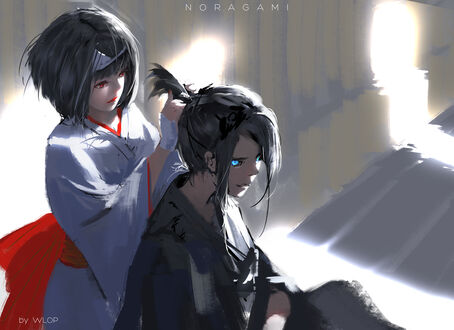 Обои на рабочий стол Nora / Нора и Yato / Ято из аниме Noragami / Бездомный Бог, by wlop