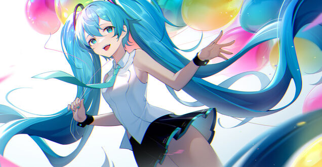 Обои на рабочий стол Vocaloid Hatsune Miku / Вокалоид Хатсунэ Мику с воздушными шариками