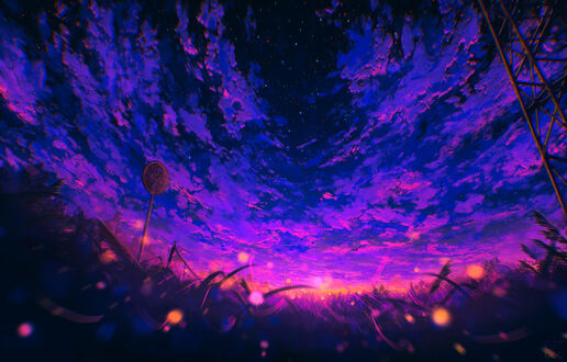 Обои на рабочий стол Облачное небо над светящимся полем, by Miloecute