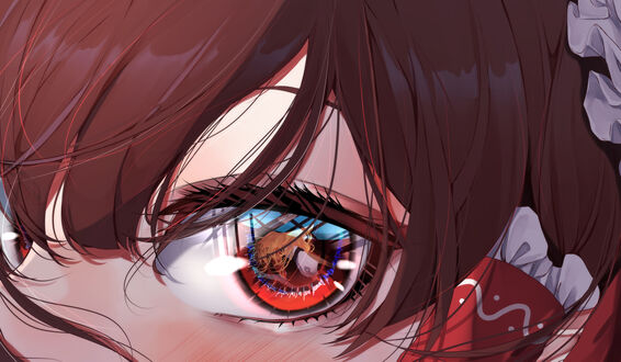 Обои на рабочий стол Глаз крупным планом Hakurei Reimu / Рейму Хакурей из игры Проект Восток / Touhou Project