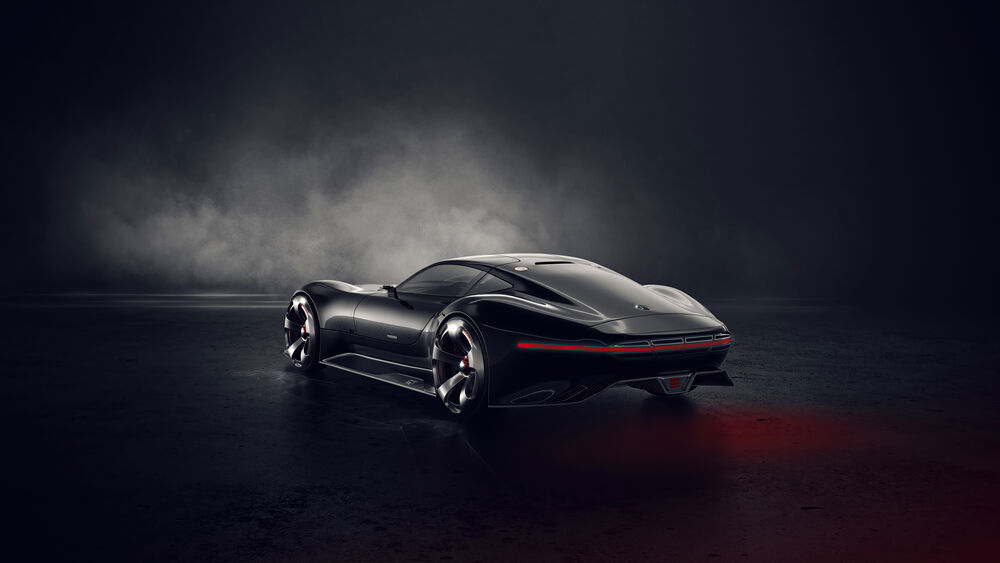 Обои для рабочего стола Концепт-кар Mercedes-Benz AMG Vision Gran Turismo сзади на черном фоне