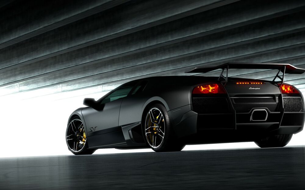 Обои для рабочего стола Lamborghini Murciélago - суперкар, черного цвета стоит под мостом