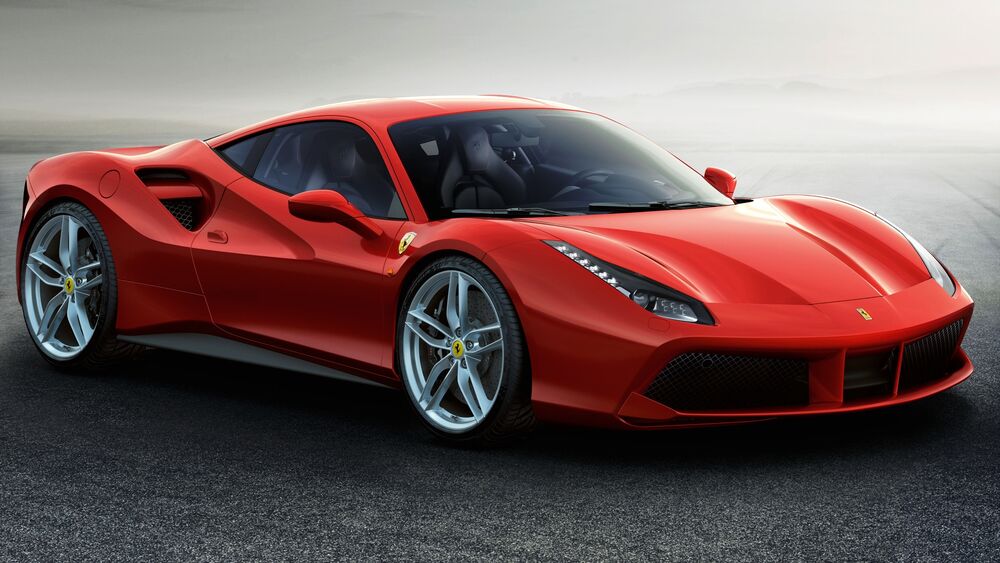 Обои для рабочего стола Ferrari 488 красного цвета крупным планом