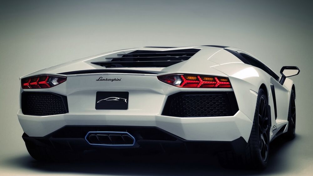 Обои для рабочего стола Белый Lamborghini Aventador сзади