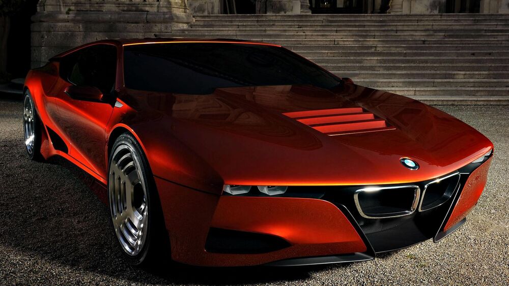 Обои для рабочего стола BMW M1 Hommage concept припаркован возле лестницы здания