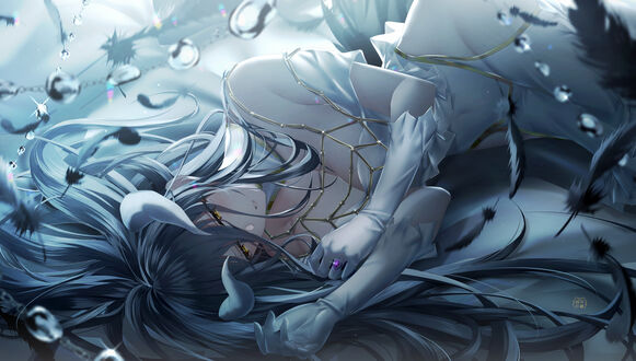 Обои на рабочий стол Альбедо / Albedo из аниме Повелитель / Overlord, art by Junpaku Karen