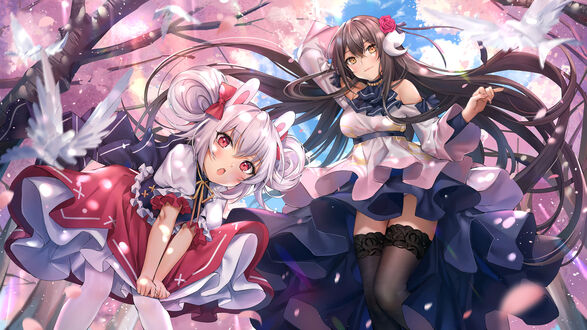 Обои на рабочий стол Hiei и Laffey из игры Azur Lane, by 豆芽